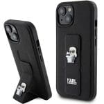 Karl Lagerfeld KLHCP15SGSAKCPK Black Hardcase Gripstand Saffiano Karl&Choupette Pins Kryt iPhone 15