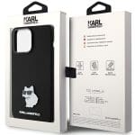 Karl Lagerfeld KLHCP15XSMHCNPK Black Silicone Choupette Metal Pin Kryt iPhone 15 Pro Max