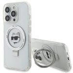 Karl Lagerfeld KLHMP15LHMRSCHH White Hardcase Ring Stand Choupette Head MagSafe Kryt iPhone 15 Pro