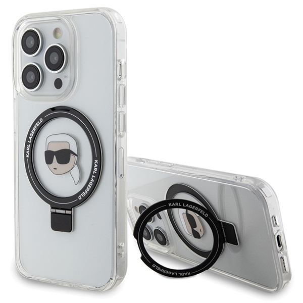 Karl Lagerfeld KLHMP15LHMRSKHH White Hardcase Ring Stand Karl Head MagSafe Kryt iPhone 15 Pro