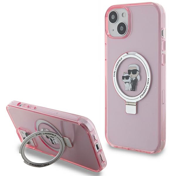 Karl Lagerfeld KLHMP15MHMRSKCP Pink Hardcase Ring Stand Karl&Choupettte MagSafe Kryt iPhone 15 Plus