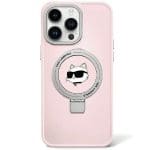 Karl Lagerfeld KLHMP15SHMRSCHP Pink Hardcase Ring Stand Choupette Head MagSafe Kryt iPhone 15