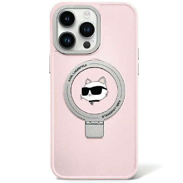 Karl Lagerfeld KLHMP15SHMRSCHP Pink Hardcase Ring Stand Choupette Head MagSafe Kryt iPhone 15