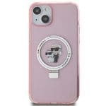 Karl Lagerfeld KLHMP15SHMRSKCP Pink Hardcase Ring Stand Karl&Choupettte MagSafe Kryt iPhone 15