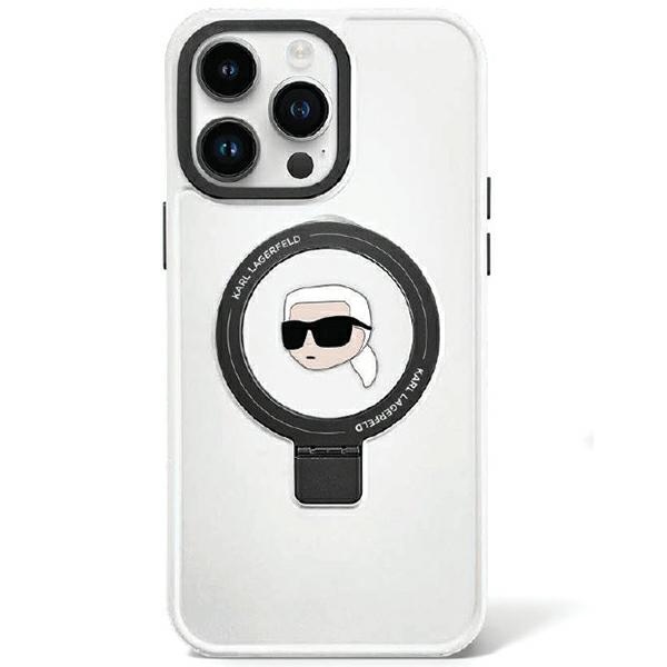Karl Lagerfeld KLHMP15SHMRSKHH White Hardcase Ring Stand Karl Head MagSafe Kryt iPhone 15