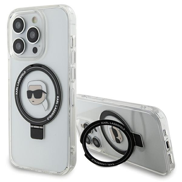 Karl Lagerfeld KLHMP15XHMRSKHH White Hardcase Ring Stand Karl Head MagSafe Kryt iPhone 15 Pro Max