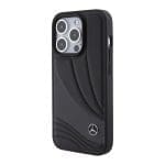 Mercedes MEHCP15L8ROLK Black Hardcase Leather Wave Patern Kryt iPhone 15 Pro