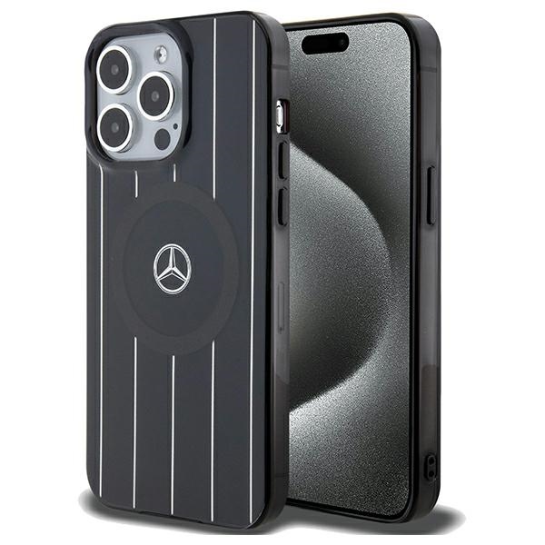 Mercedes MEHMP15X23HRSK Black Hardcase Double Layer Crossed Lines Magsafe Kryt iPhone 15 Pro Max