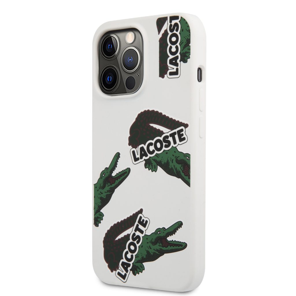 Lacoste Liquid Silicone Allover Pattern White Kryt iPhone 13 Pro