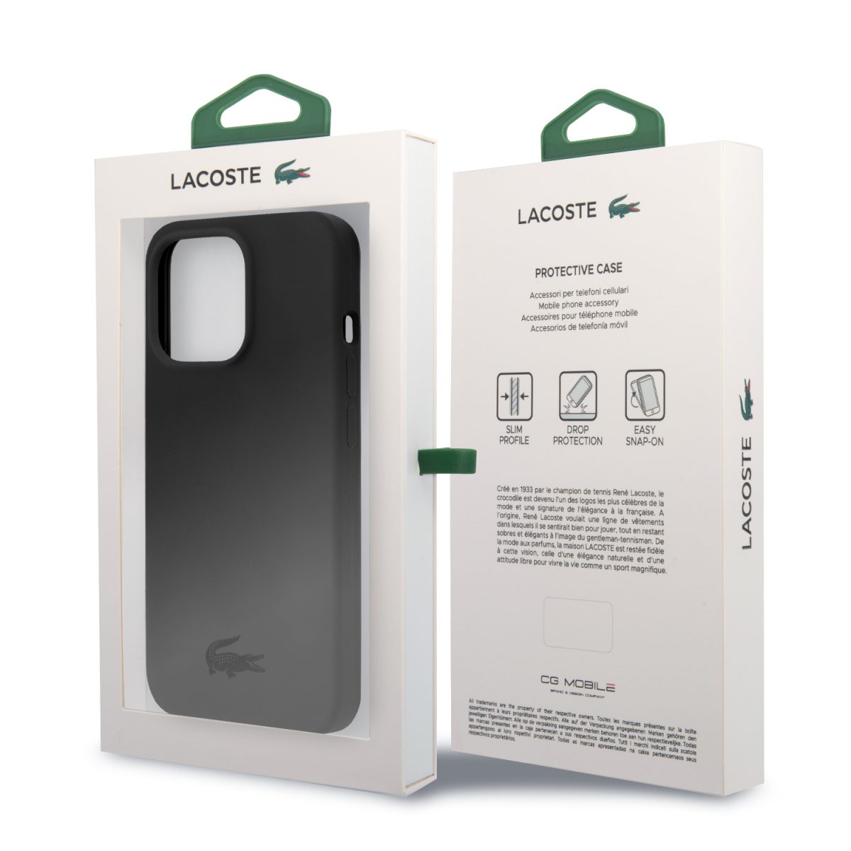 Lacoste Liquid Silicone Glossy Printing Logo Black Kryt iPhone 13 Pro Max