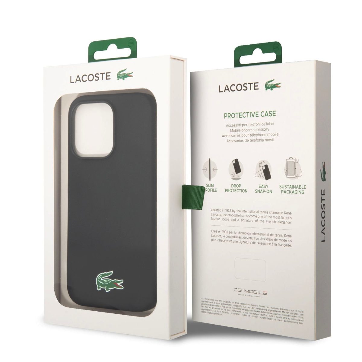 Lacoste Liquid Silicone Microfiber Croc Logo MagSafe Black Kryt iPhone 15 Pro Max
