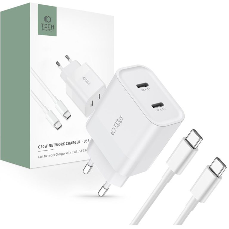 Tech-Protect C20W 2-port Network Charger PD20W + Type-C Cable White