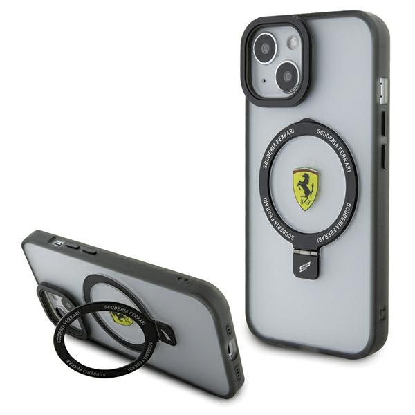 Ferrari FEHMP15MUSCAH Transparent Hardcase Ring Stand 2023 Collection MagSafe Kryt iPhone 15 Plus/14 Plus