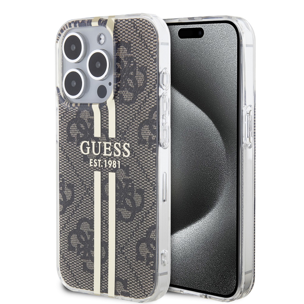 Guess IML 4G Gold Stripe Brown Kryt iPhone 15 Pro Max