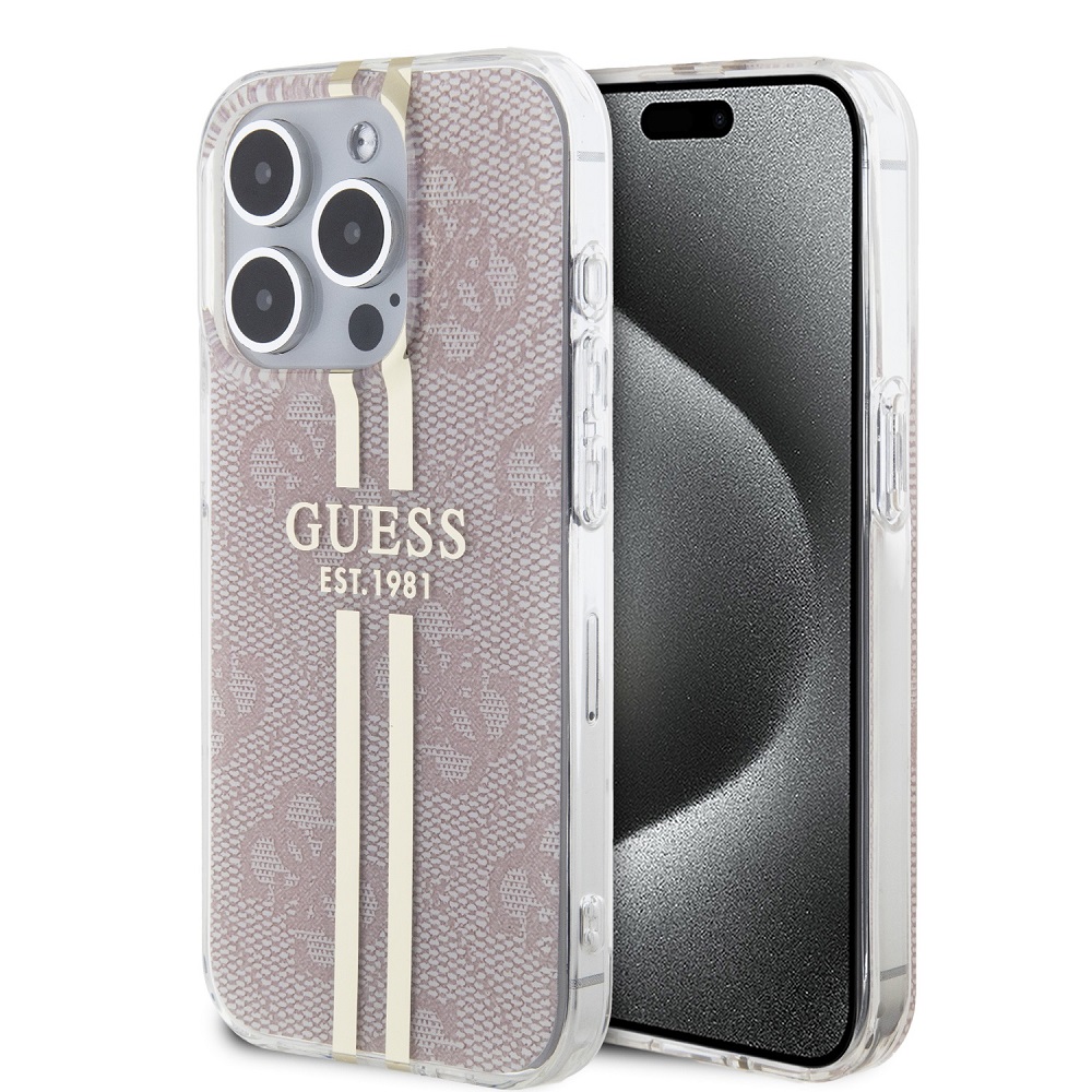 Guess IML 4G Gold Stripe Pink Kryt iPhone 15 Pro