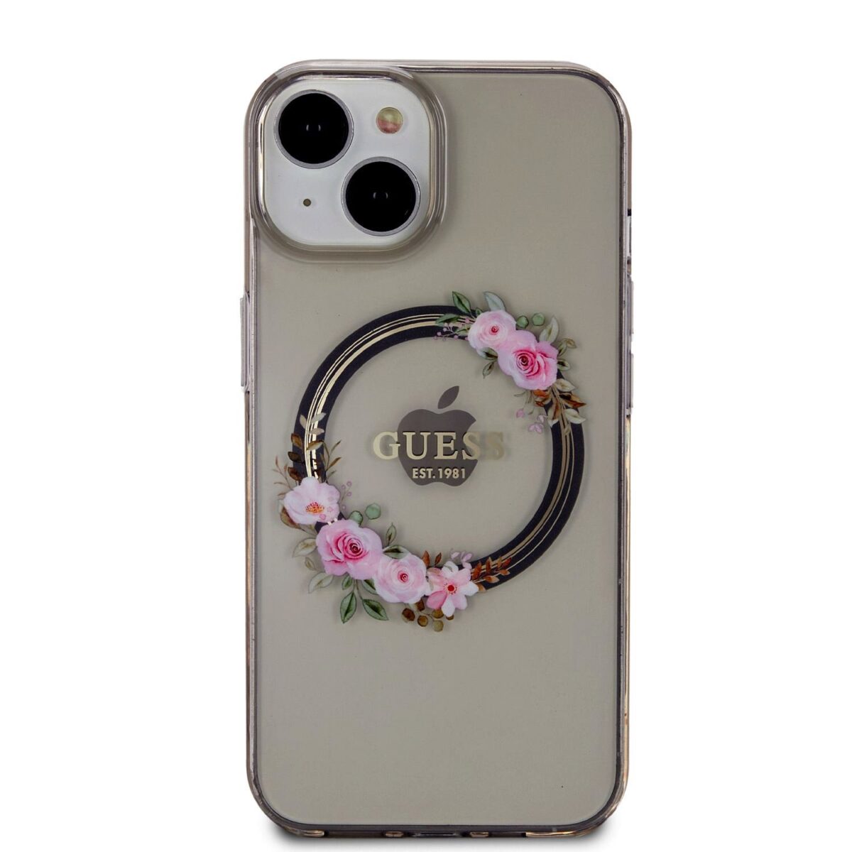 Guess PC/TPU Flowers Ring Glossy Logo MagSafe Black Kryt iPhone 14