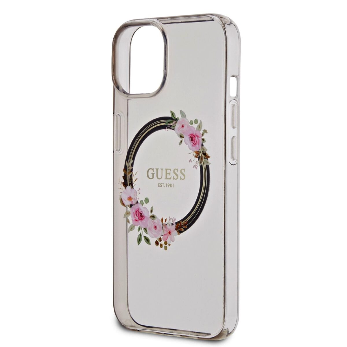 Guess PC/TPU Flowers Ring Glossy Logo MagSafe Black Kryt iPhone 14