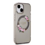 Guess PC/TPU Flowers Ring Glossy Logo MagSafe Black Kryt iPhone 15