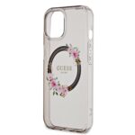 Guess PC/TPU Flowers Ring Glossy Logo MagSafe Black Kryt iPhone 15