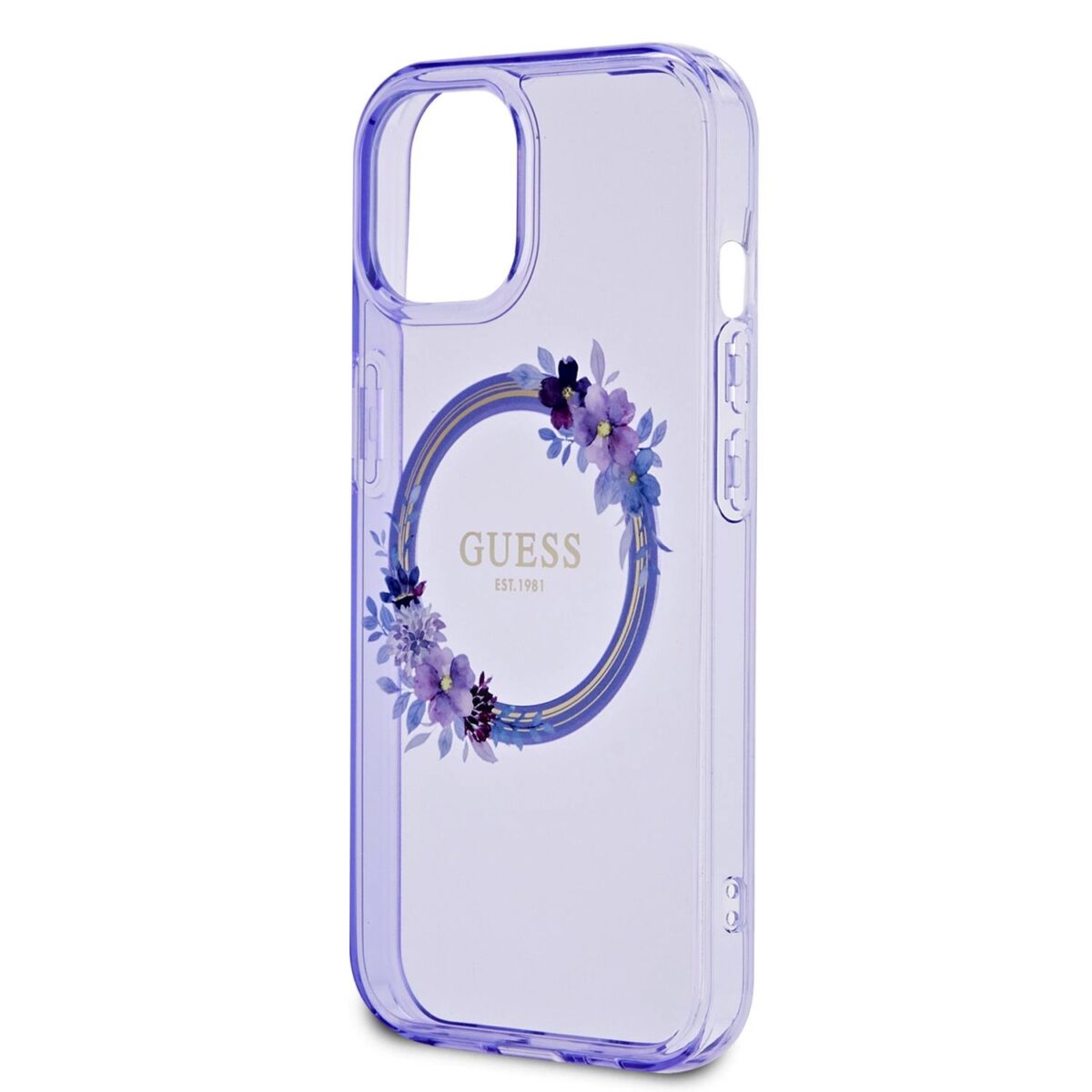 Guess PC/TPU Flowers Ring Glossy Logo MagSafe Purple Kryt iPhone 15