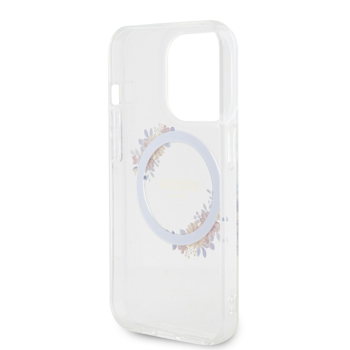 Guess PC/TPU Flowers Ring Glossy Logo MagSafe Transparent Kryt iPhone 13 Pro