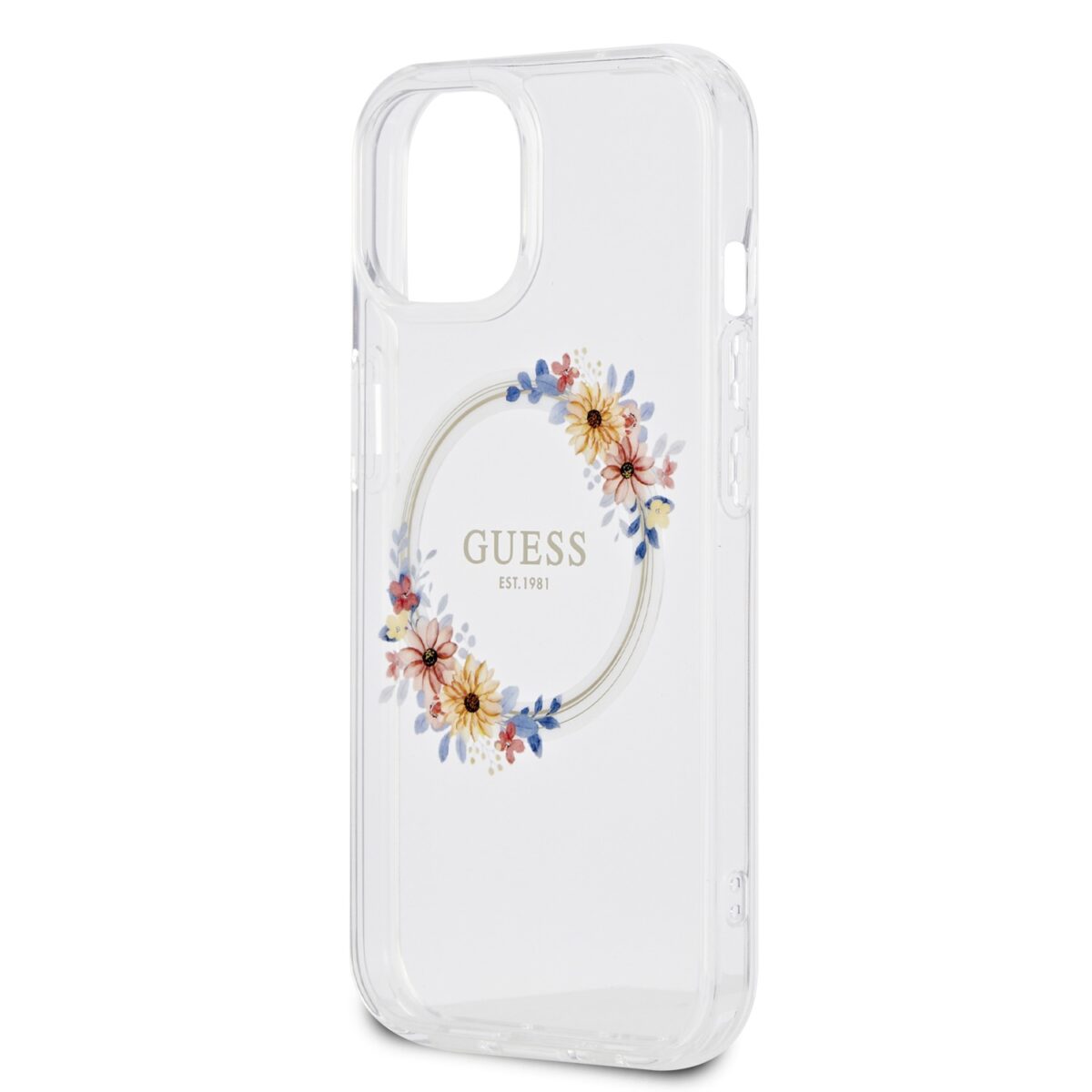 Guess PC/TPU Flowers Ring Glossy Logo MagSafe Transparent Kryt iPhone 14