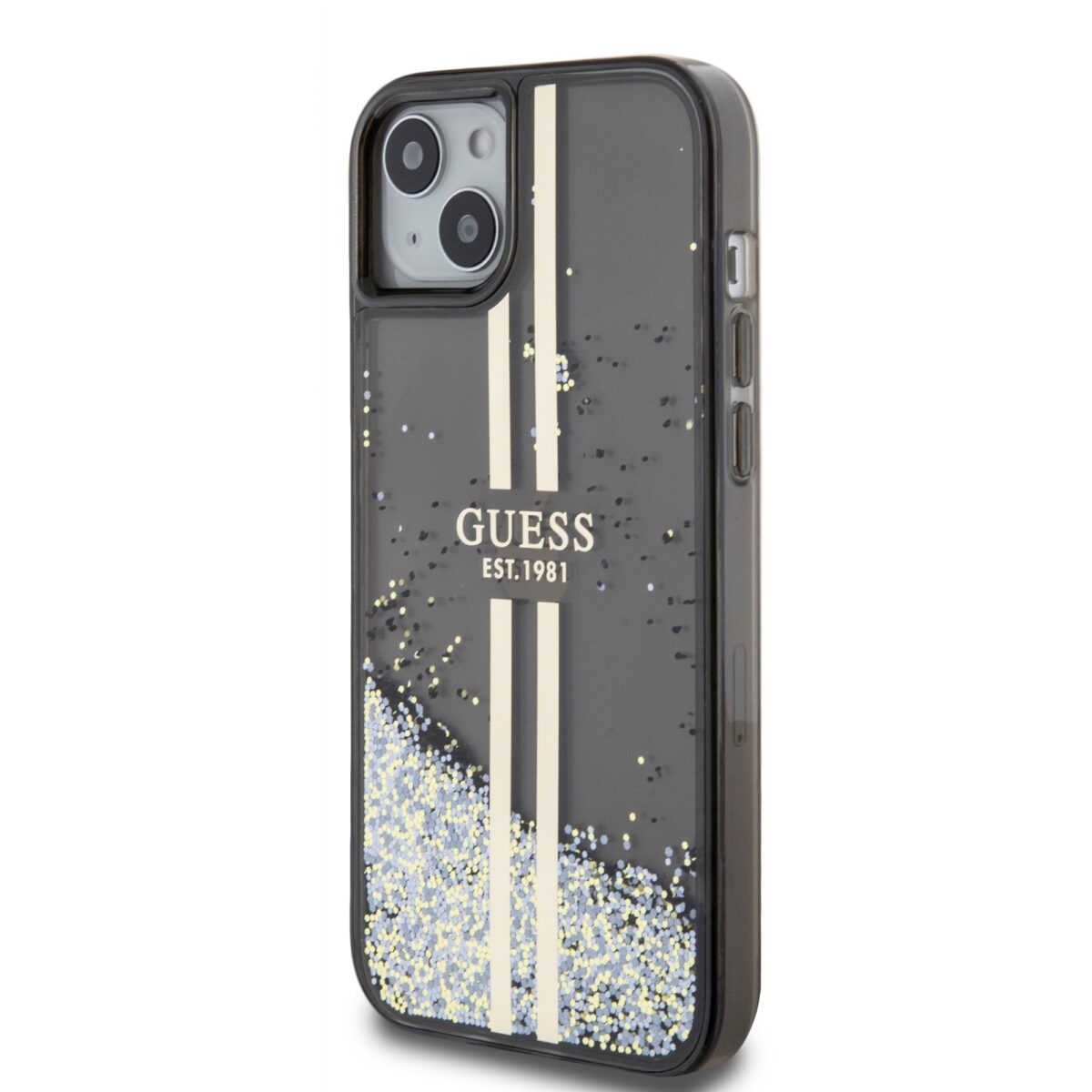 Guess PC/TPU Liquid Glitter Gold Stripe Black Kryt iPhone 15 Plus