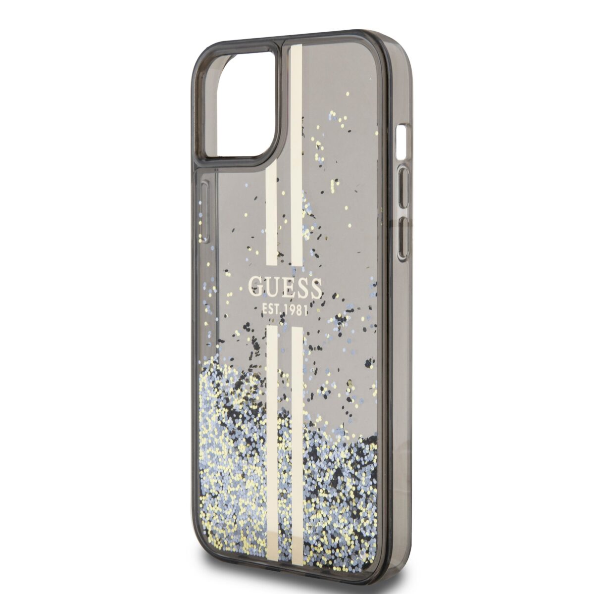 Guess PC/TPU Liquid Glitter Gold Stripe Black Kryt iPhone 15 Plus