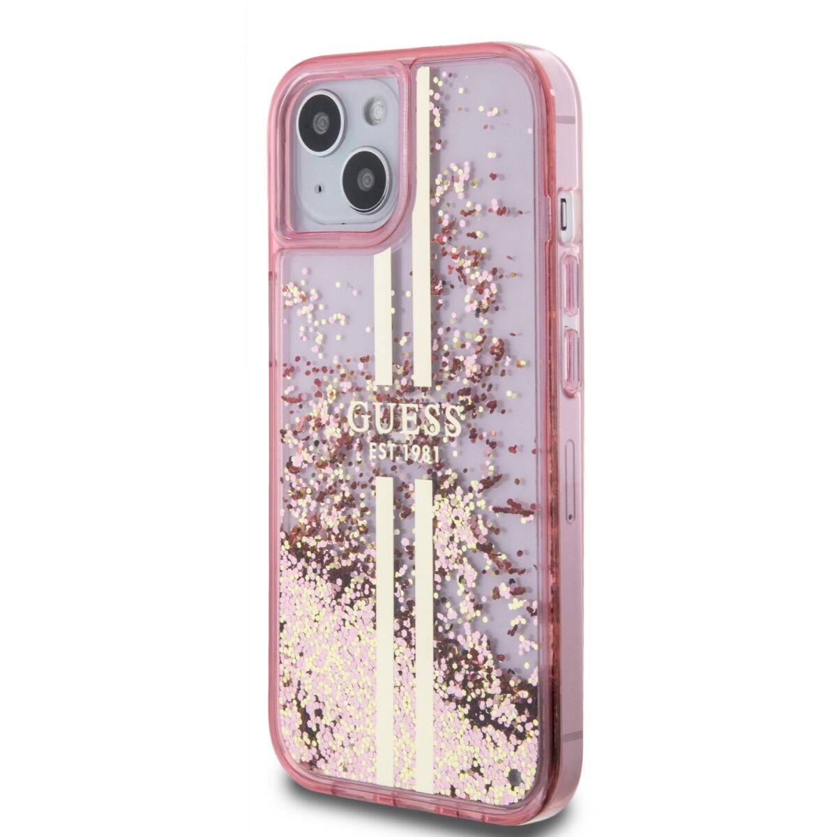 Guess PC/TPU Liquid Glitter Gold Stripe Pink Kryt iPhone 15 Pro Max