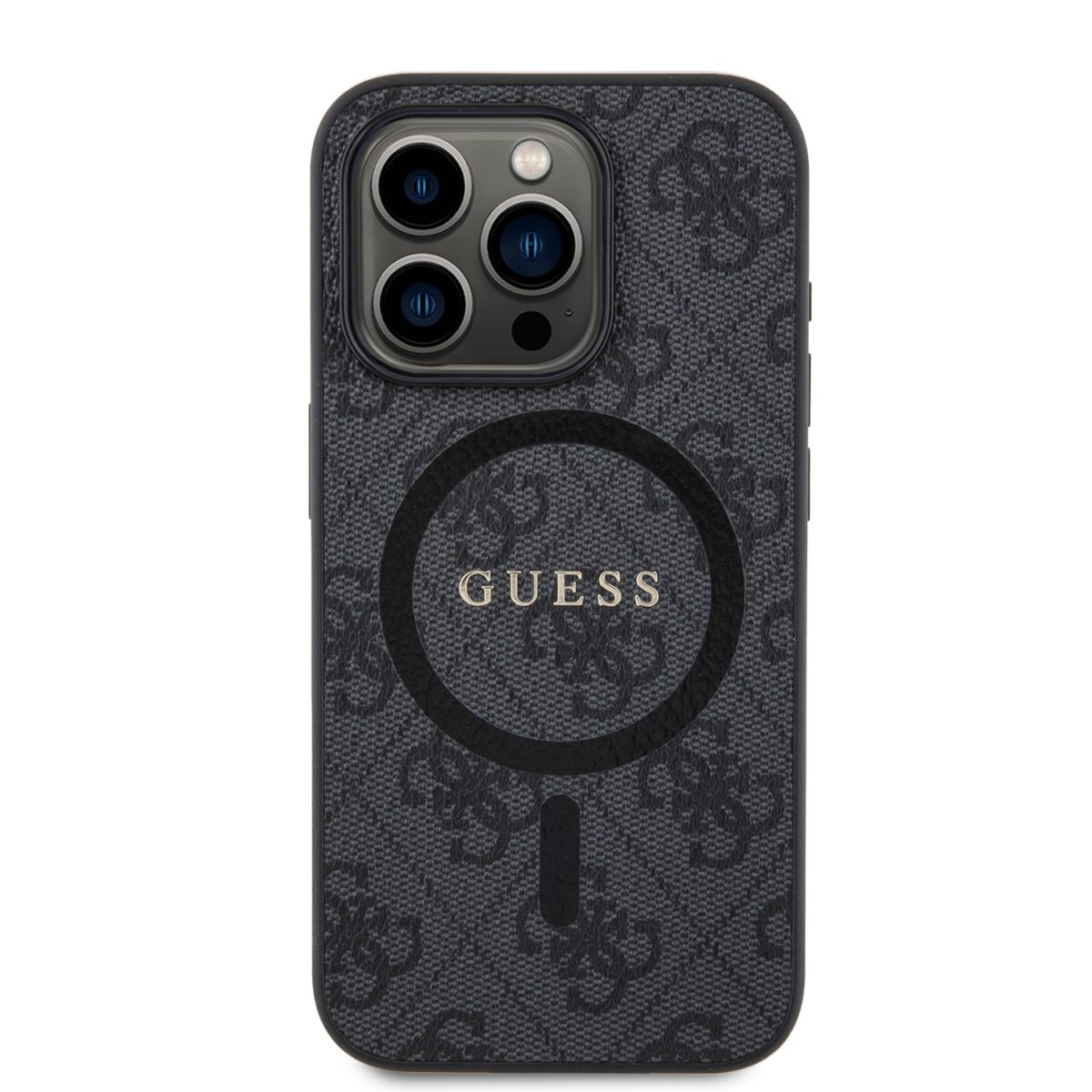 Guess PU Leather 4G Colored Ring MagSafe Black Kryt iPhone 15 Pro