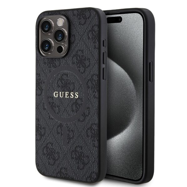 Guess PU Leather 4G Colored Ring MagSafe Black Kryt iPhone 15 Pro Max