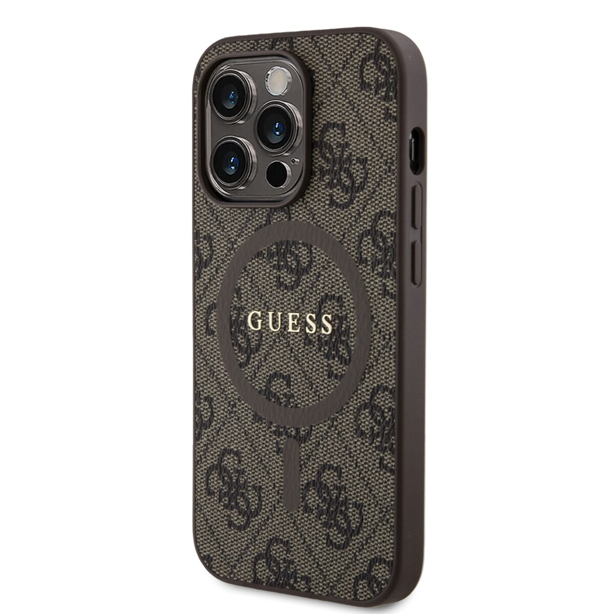 Guess PU Leather 4G Colored Ring MagSafe Brown Kryt iPhone 14 Pro