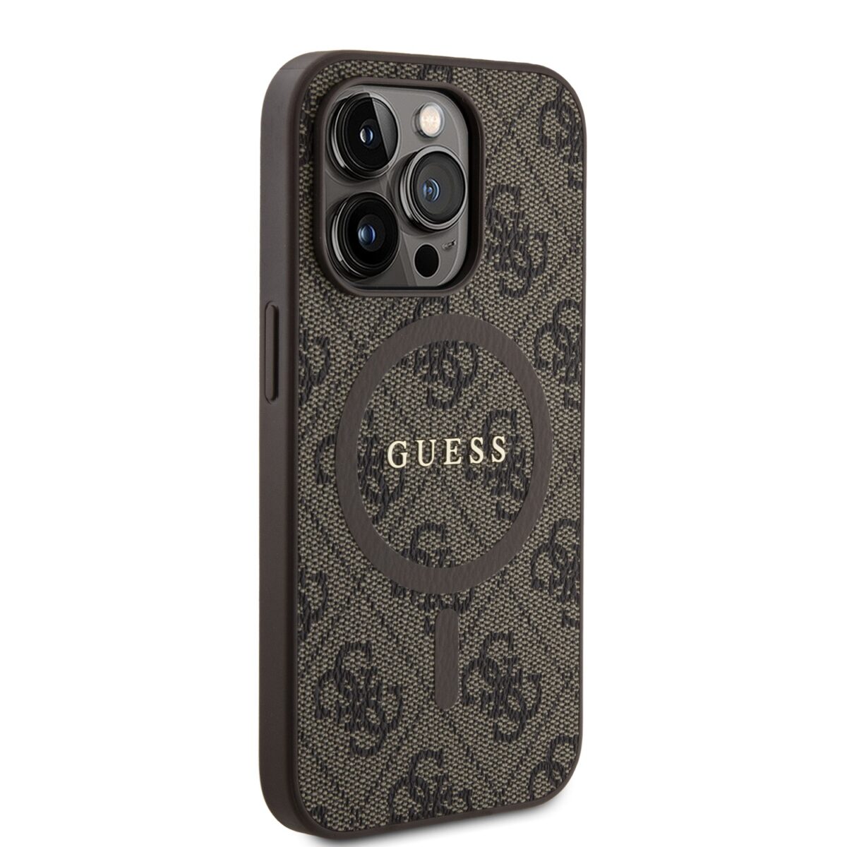 Guess PU Leather 4G Colored Ring MagSafe Brown Kryt iPhone 14 Pro