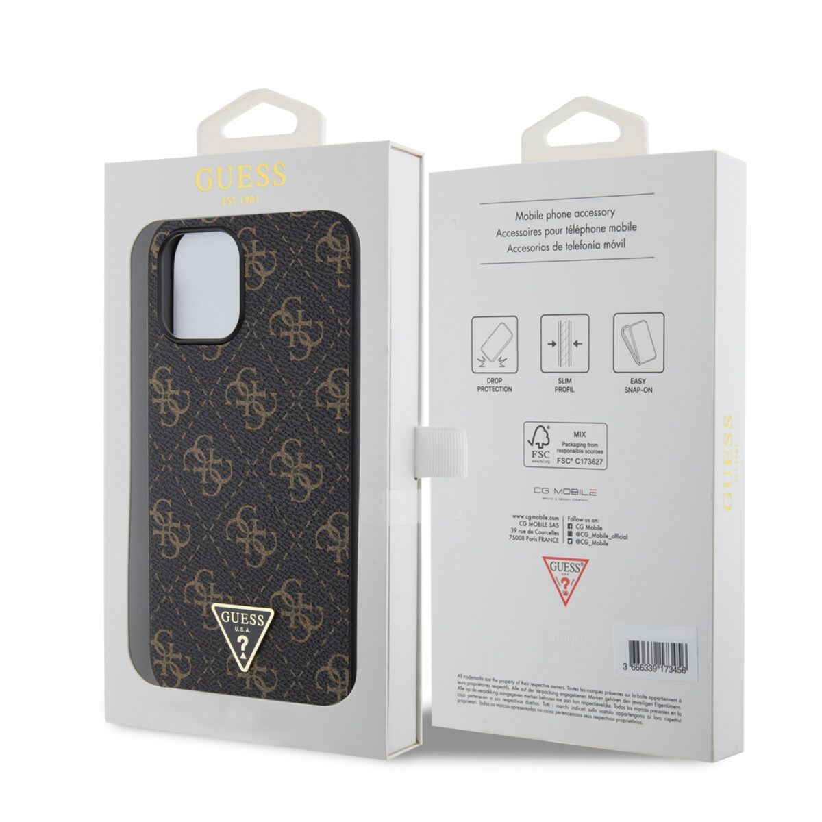 Guess PU Leather 4G Triangle Metal Logo Black Kryt iPhone 12 Pro Max