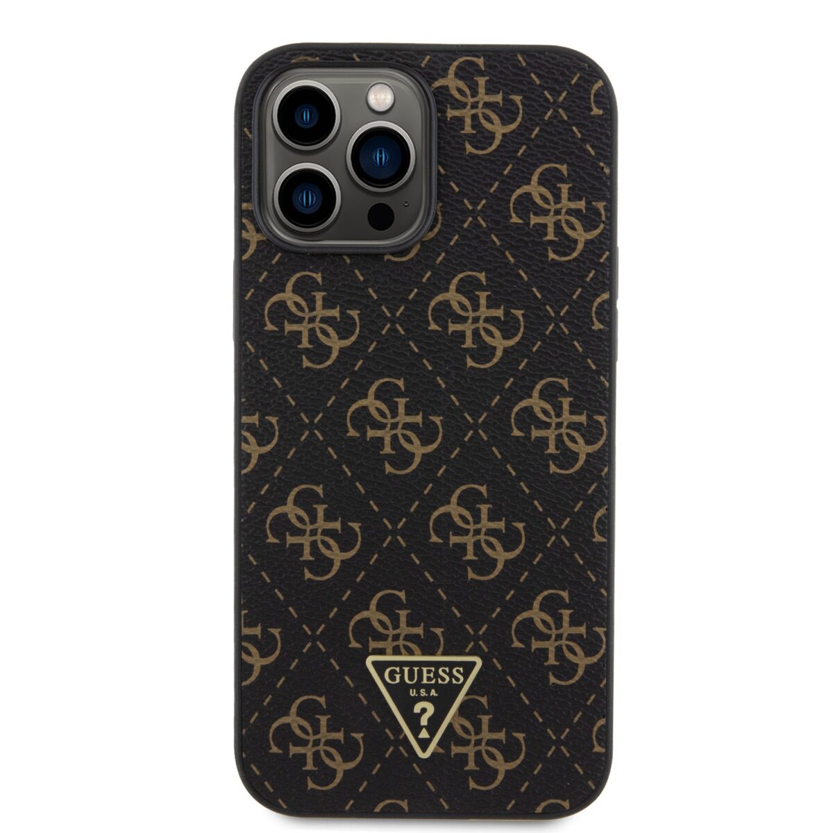 Guess PU Leather 4G Triangle Metal Logo Black Kryt iPhone 13 Pro Max