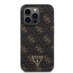 Guess PU Leather 4G Triangle Metal Logo Black Kryt iPhone 14 Pro