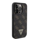 Guess PU Leather 4G Triangle Metal Logo Black Kryt iPhone 15 Pro