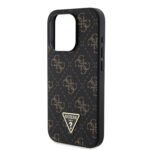 Guess PU Leather 4G Triangle Metal Logo Black Kryt iPhone 15 Pro