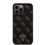 Guess PU Leather 4G Triangle Metal Logo Black Kryt iPhone 15 Pro Max
