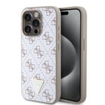 Guess PU Leather 4G Triangle Metal Logo White Kryt iPhone 15 Pro