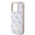 Guess PU Leather 4G Triangle Metal Logo White Kryt iPhone 15 Pro