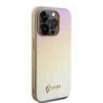 Guess PU Leather Iridescent Metal Script Gold Kryt iPhone 15 Pro Max