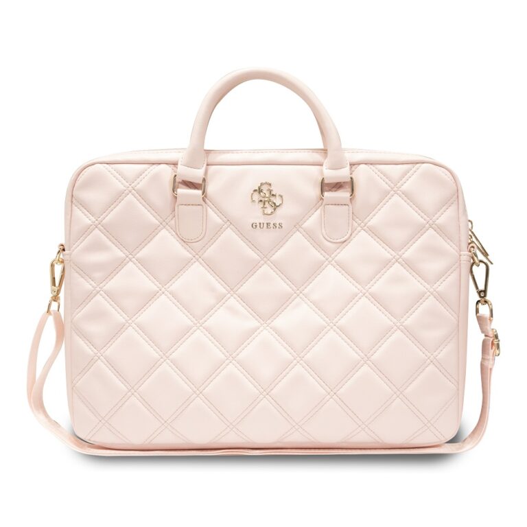 Guess PU Quilted 4G Metal Logo Computer Bag 15/16" Pink