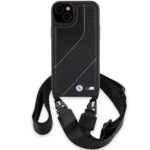 BMW BMHCP15M23PSCCK Black Hardcase M Edition Carbon Stripe & Strap Kryt iPhone 15 Plus