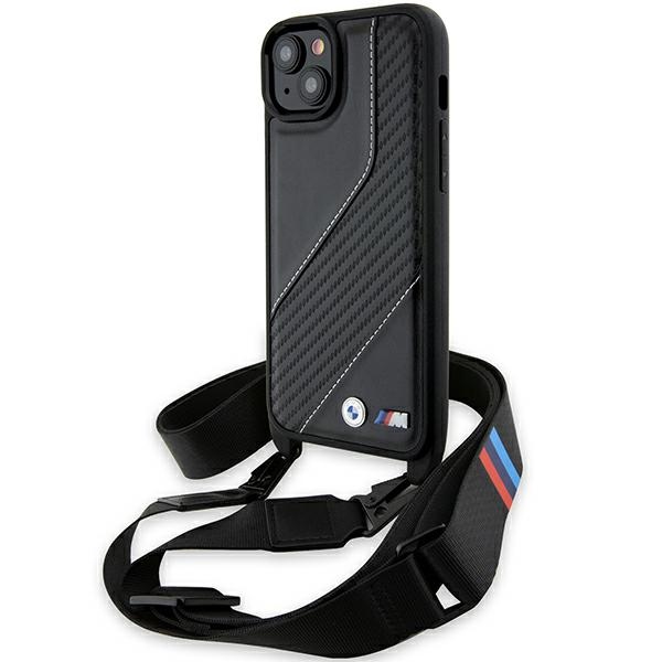 BMW BMHCP15M23PSCCK Black Hardcase M Edition Carbon Stripe & Strap Kryt iPhone 15 Plus