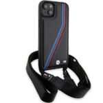 BMW BMHCP15M23PSVTK Black Hardcase M Edition Carbon Tricolor Lines & Strap Kryt iPhone 15 Plus