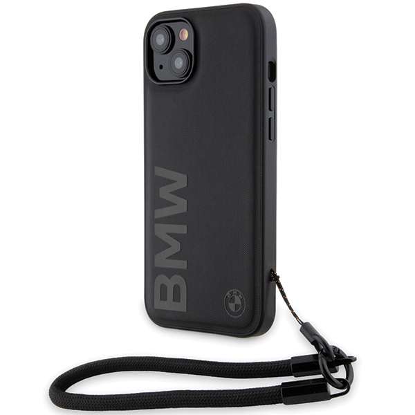 BMW BMHCP15M23RMRLK Black Hardcase Signature Leather Wordmark Cord Kryt iPhone 15 Plus