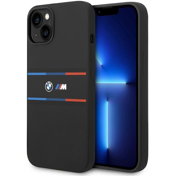 BMW BMHCP15S22SDTK Black Hardcase M Silicone Tricolor Lines Kryt iPhone 15