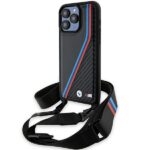BMW BMHCP15X23PSVTK Black Hardcase M Edition Carbon Tricolor Lines & Strap Kryt iPhone 15 Pro Max