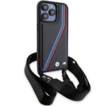 BMW BMHCP15X23PSVTK Black Hardcase M Edition Carbon Tricolor Lines & Strap Kryt iPhone 15 Pro Max
